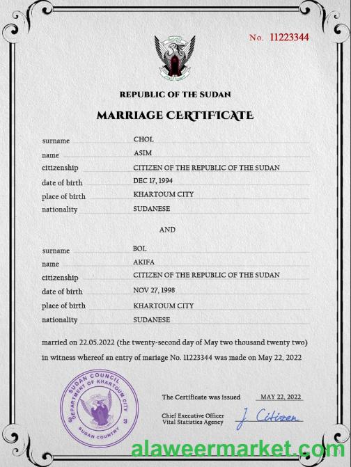 Sudan marriage certificate PSD template
